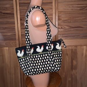 *RARE* CHICKEN AND EGG CHANTICLEER Vera Bradley RETIRED shoulder bag black white